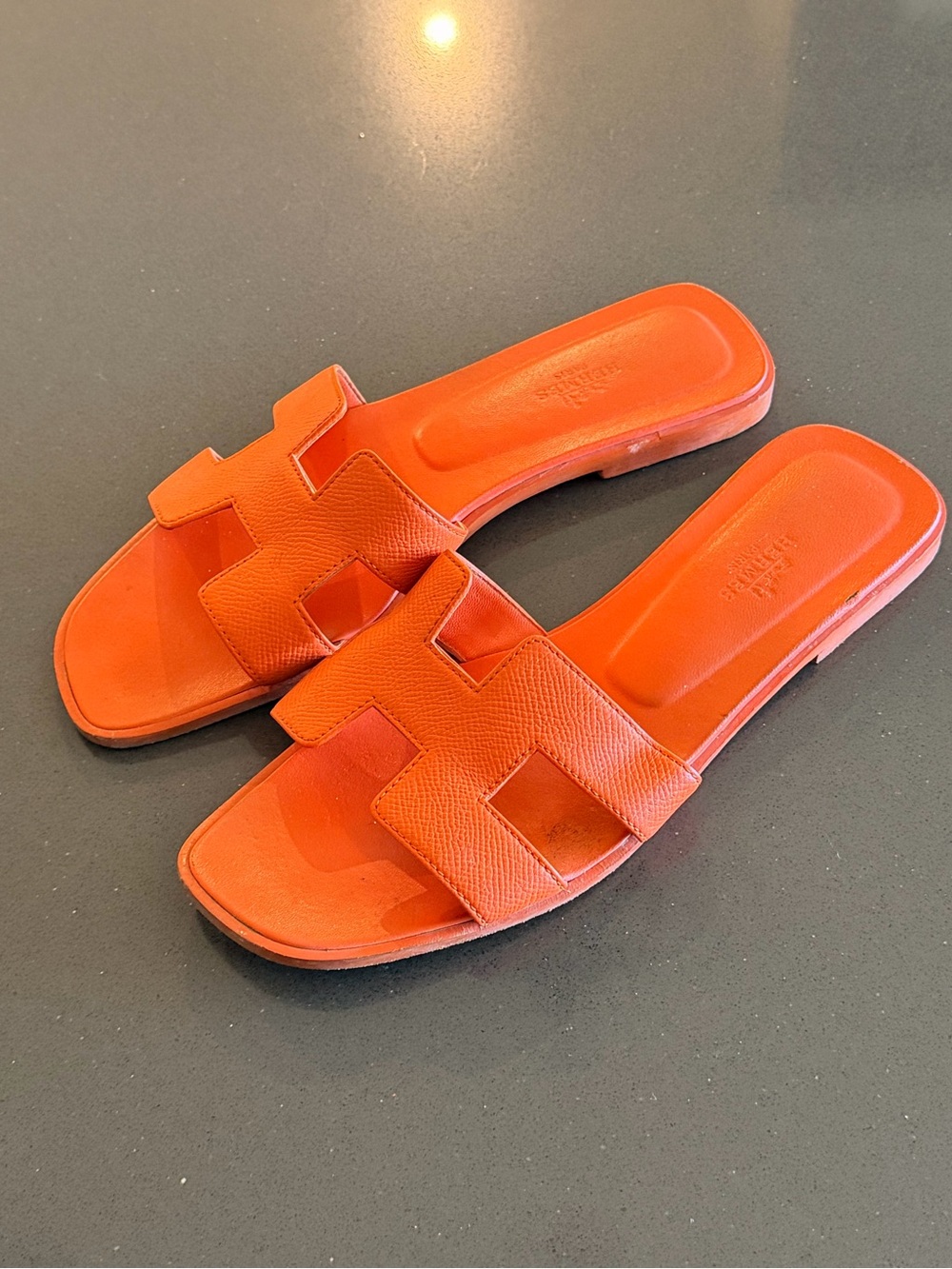 Hermes Oran Orange Poppy Epsom Sandals Sz 39